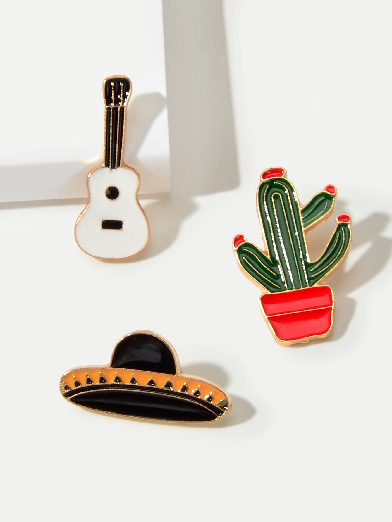 Set of 3 Pins: Cactus, Guitar, and Hat