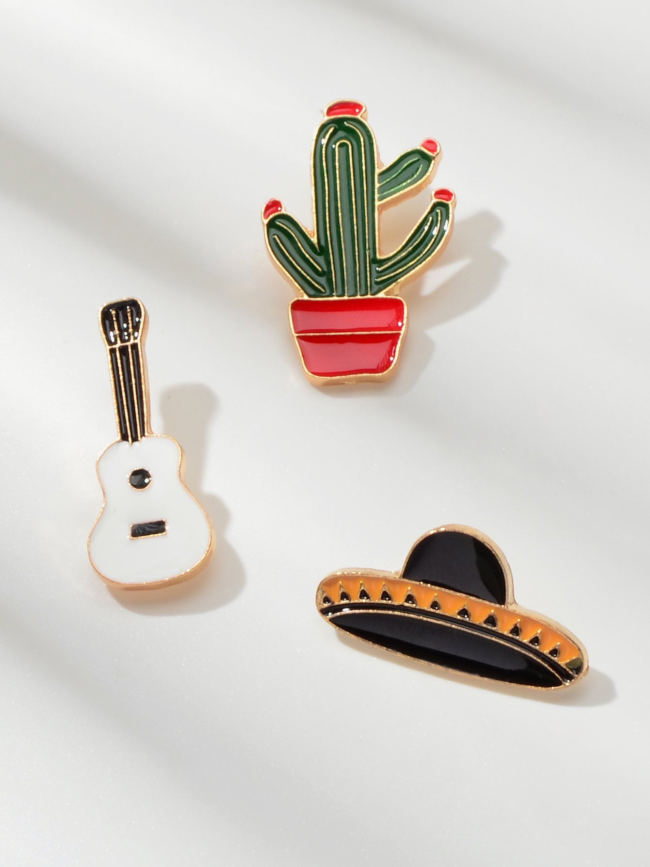 Set of 3 Pins: Cactus, Guitar, and Hat